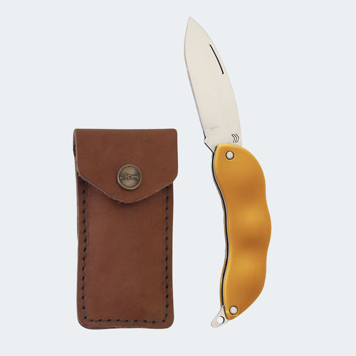 Cimo Bagha Soja Stainless Steel Knife, Gold ABS Handle with Brown Sheath - HP66D C/B
