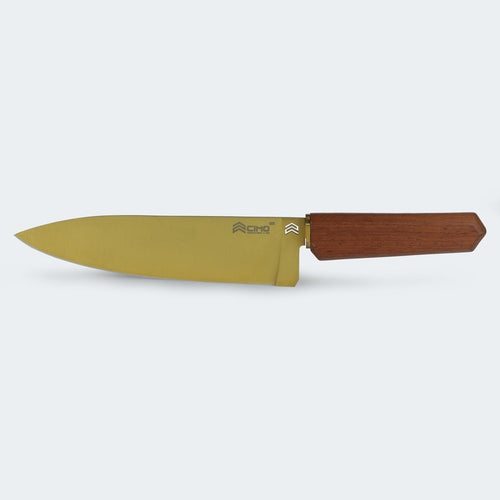 Cimo Oiti Chef 8” Gold Titanium Knife with Wooden Handle and Case – 3001/8-GTI E
