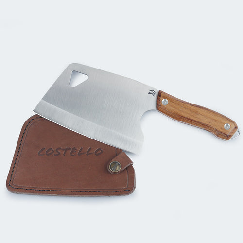 Costello Stainless Steel Cleaver with Wooden Handle and Sheath - 3210/50 C/B