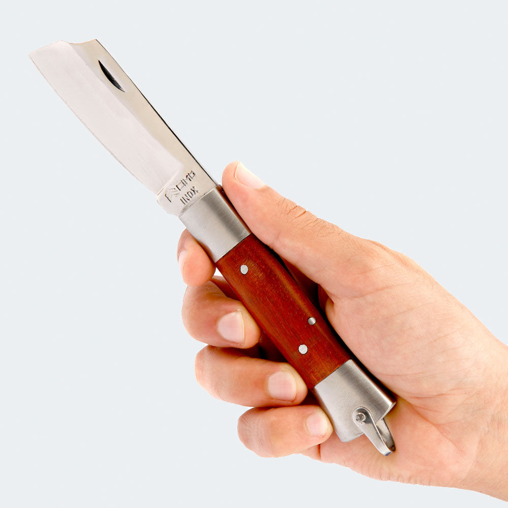 Cimo Stainless Steel Pocket Knife with Stainless Steel and Wood Handle and Sheath - 320/7 I M C/B