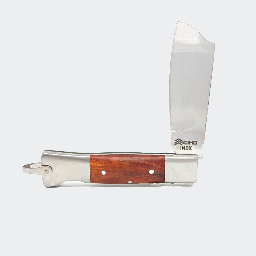 Cimo Stainless Steel Pocket Knife with Stainless Steel and Wood Handle, Lock, and Sheath - 320/7 I M SS C/B