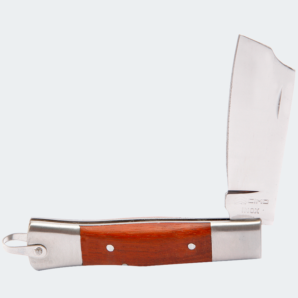 Cimo Stainless Steel Pocket Knife with Stainless Steel and Wood Handle and Sheath - 320/7 I M C/B