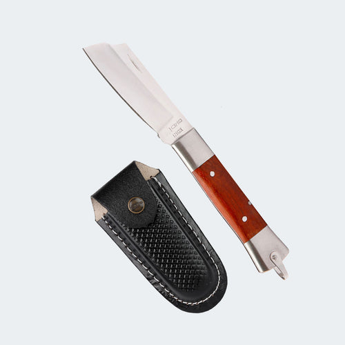 Cimo Stainless Steel Pocket Knife with Stainless Steel and Wood Handle and Sheath - 320/7 I M C/B