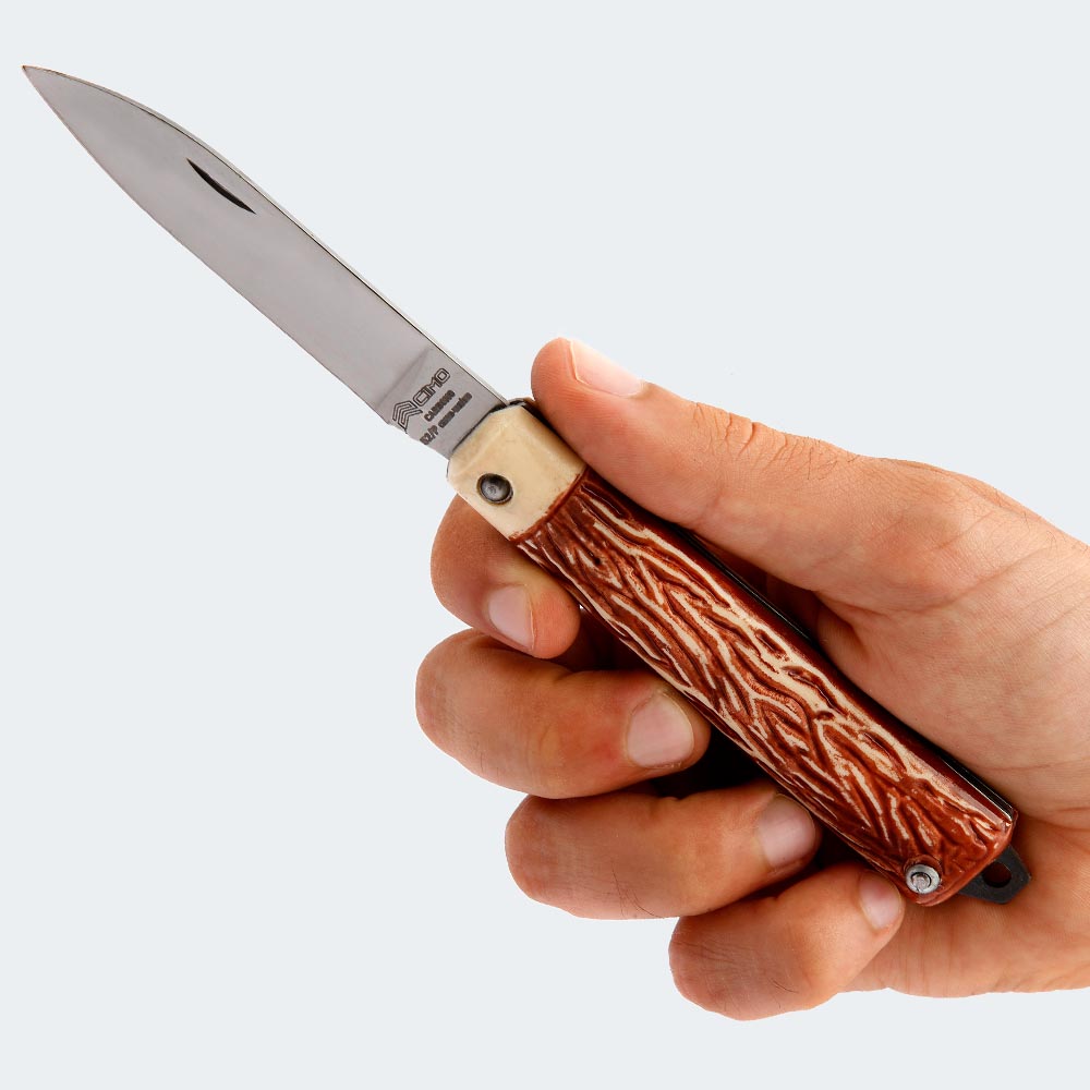 Cimo Carbon Steel Pocket Knife with Acetate Handle and Sheath - 52/PC C/B