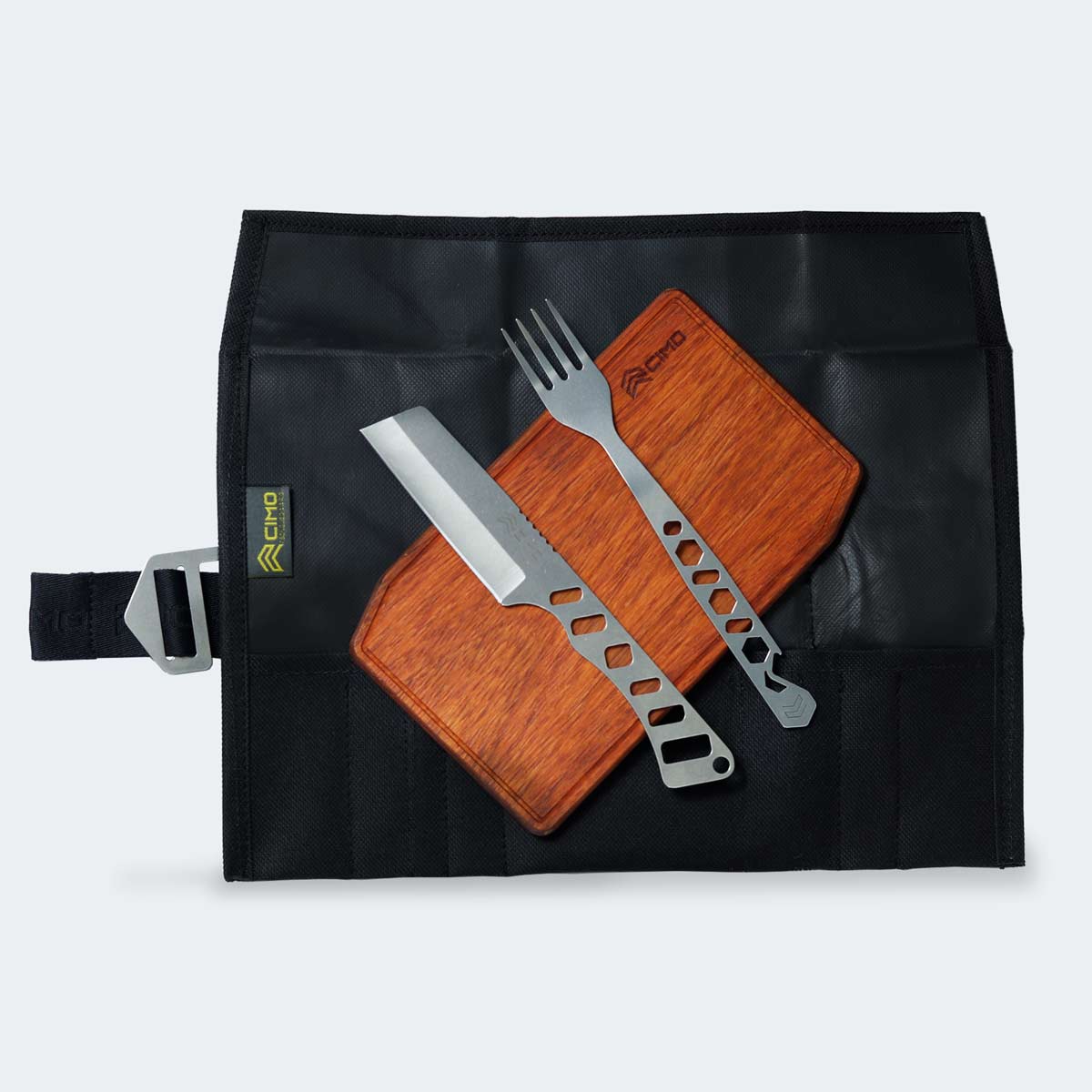 Cimo Travel Set with Cleaver Knife, Fork, Cutting Board, and Black Carry Bag - IC282P