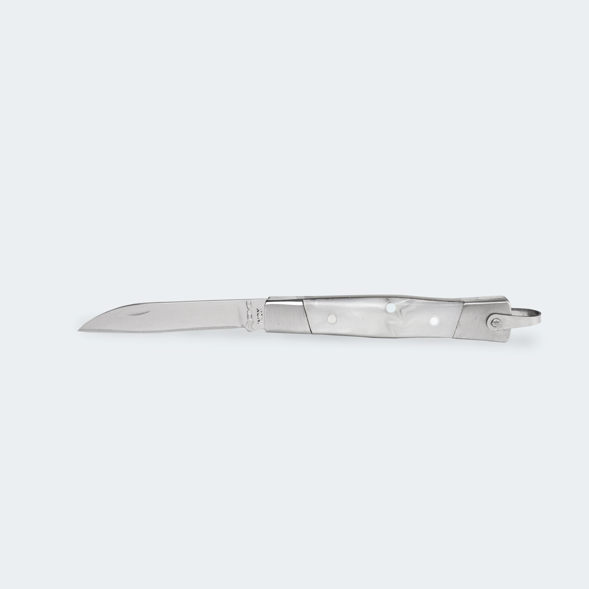Cimo Stainless Steel Folding Knife, Stainless Steel and White Acrylic Handle with Sheath - 330/6 I BC C/B