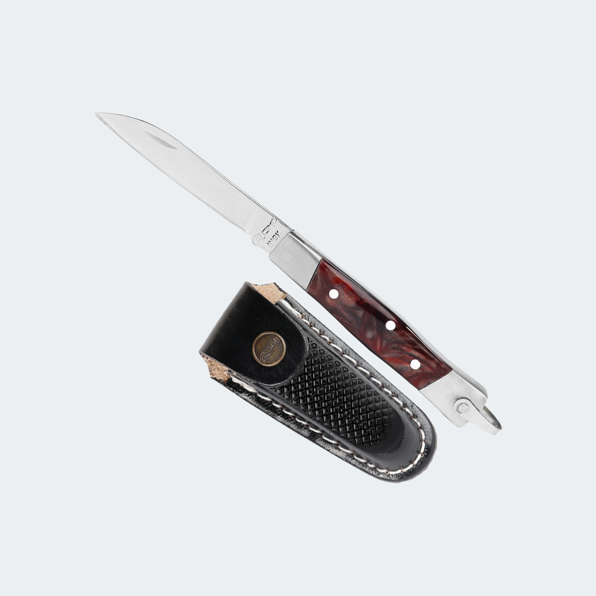 Cimo Stainless Steel Pocket Knife with Brown Stainless Steel and Acrylic Handle with Sheath - 330/6 I MR C/B