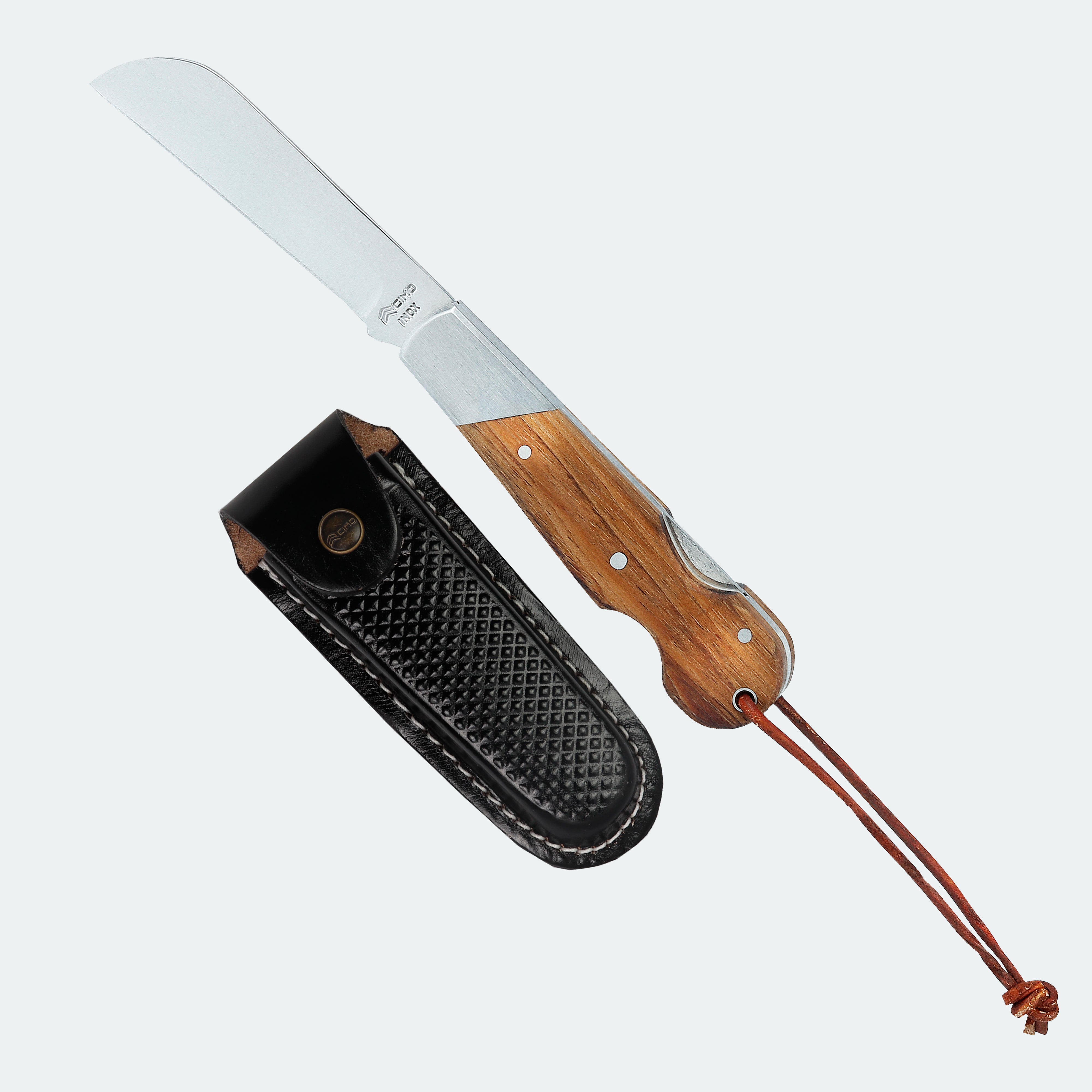 Cimo Stainless Steel Wood Handle Pocket Knife with Lock and Sheath - 450/7 SS C/B