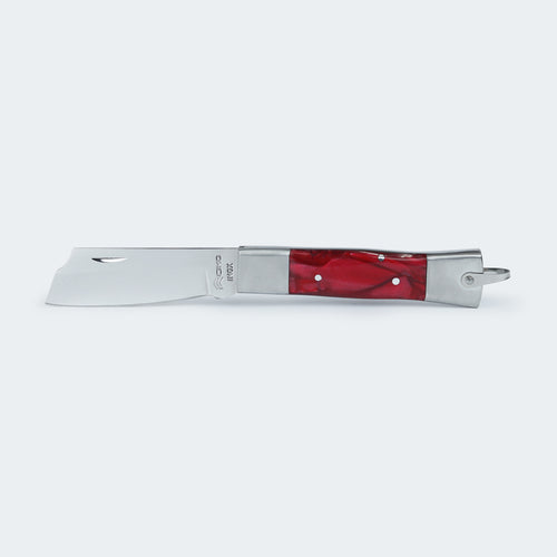 Cimo Stainless Steel Folding Knife, Stainless Steel and Red Acrylic Handle with Sheath - 320/7 I VM C/B