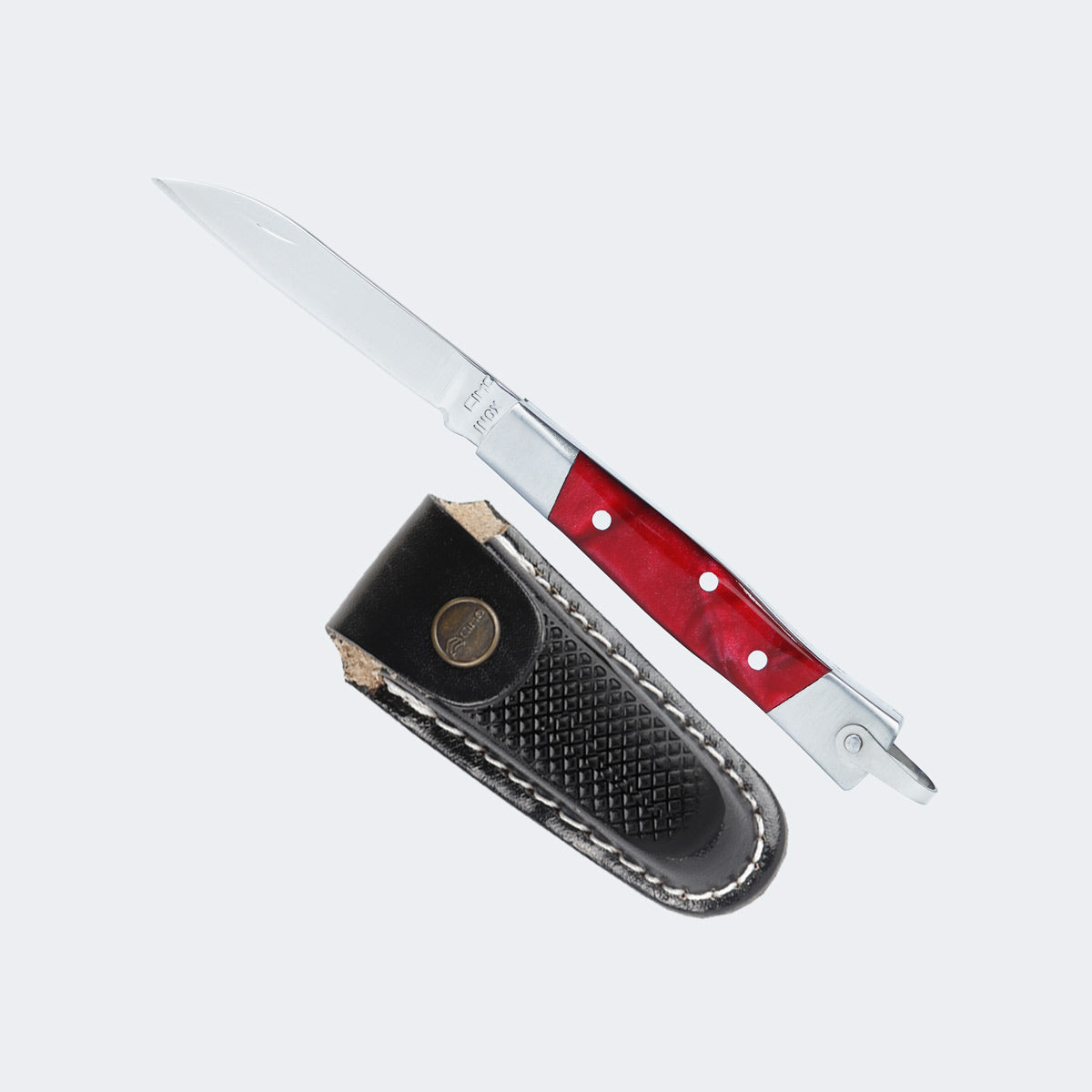 Cimo Stainless Steel Pocket Knife with Stainless Steel and Red Acrylic Handle, with Sheath - 330/6 I VM C/B