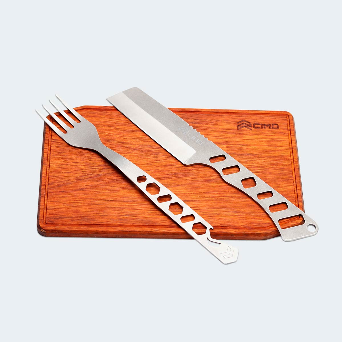 Cimo Travel Set with Cleaver Knife, Fork, Cutting Board, and Black Carry Bag - IC282P