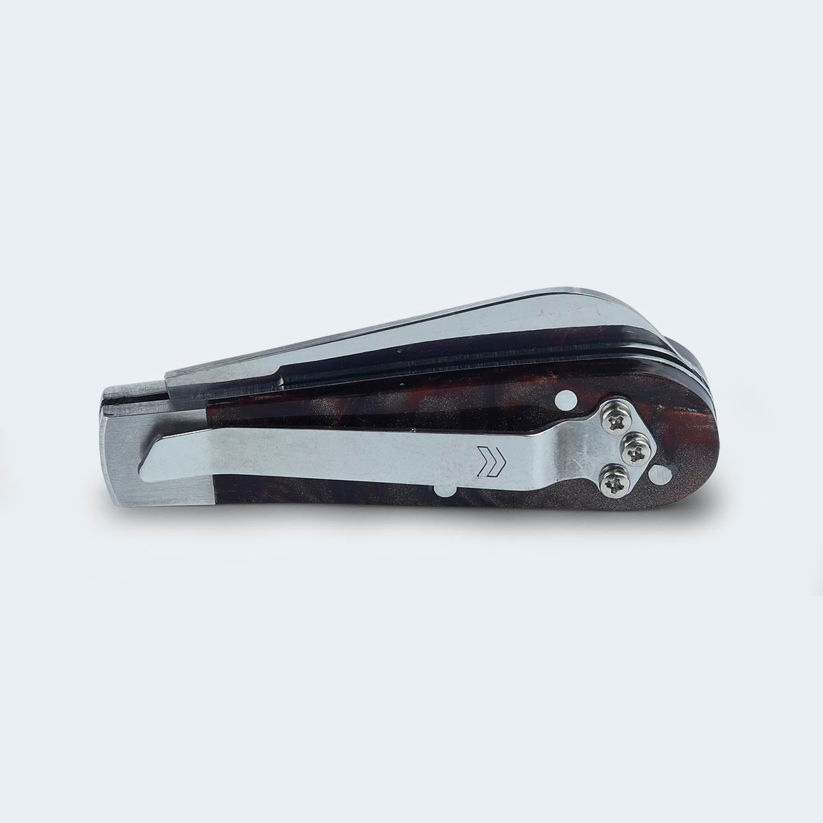 Cimo Stainless Steel Pocket Knife with Brown Acrylic Handle and Clip - 20/3 MR CLIP