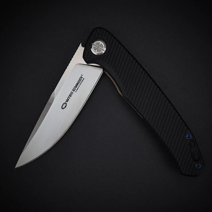 EDC Flint Black Knife With Armor – D2 Steel, Liner Lock, Black G10 Handle | Compact and Resistant
