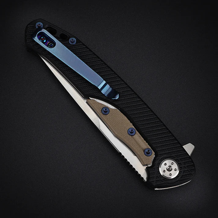 EDC Flint Black Knife With Armor – D2 Steel, Liner Lock, Black G10 Handle | Compact and Resistant