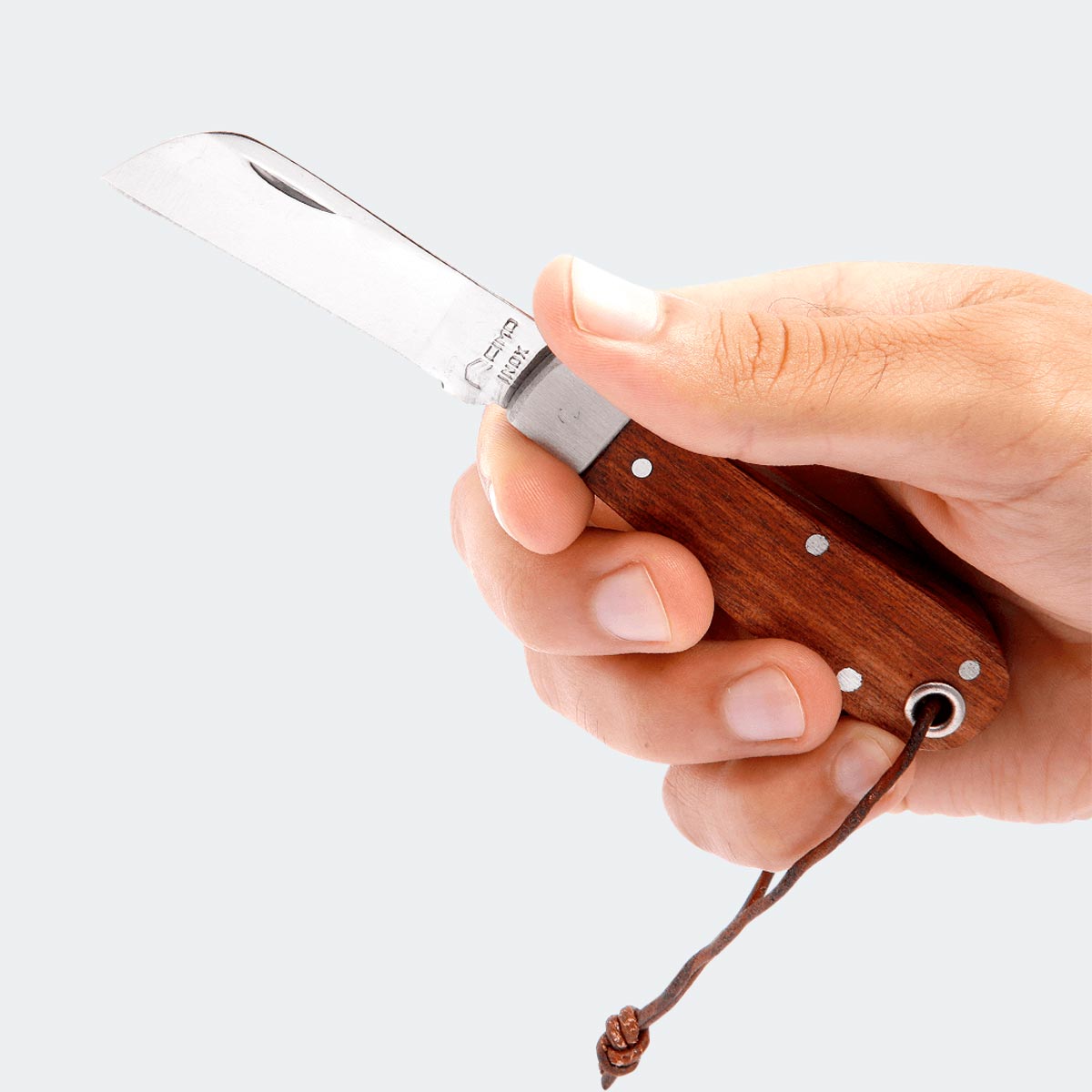 Cimo Stainless Steel Pocket Knife with Wooden Handle with Leather Cord and Sheath - 16/3 C/B