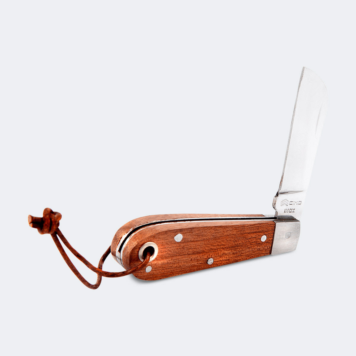 Cimo Stainless Steel Pocket Knife with Wood Handle and Leather Lanyard - 16/3