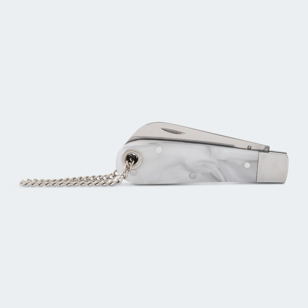 Cimo Stainless Steel Knife with White Acrylic Handle and Chain - 20/3 BC