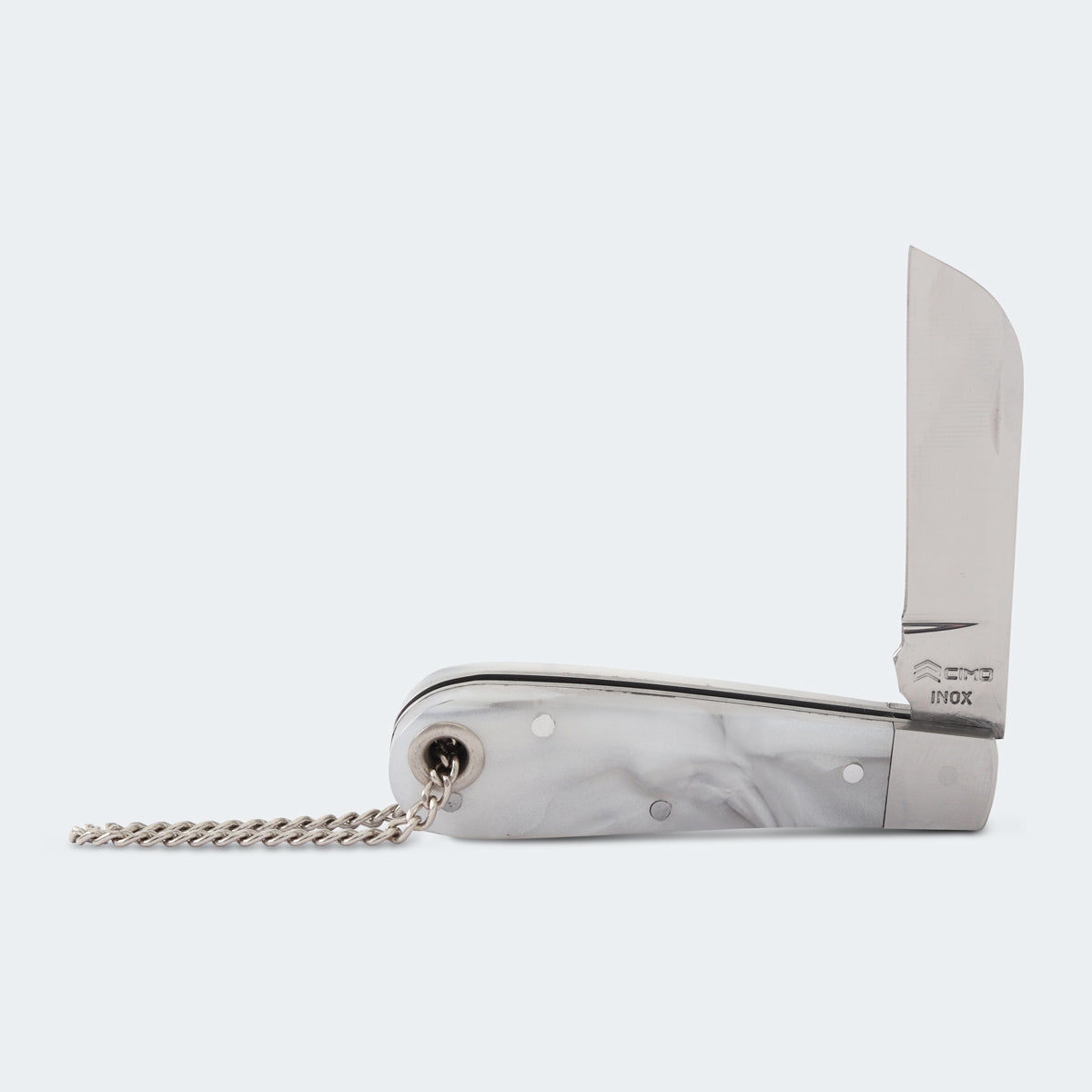 Cimo Stainless Steel White Acrylic Handle Penknife with Chain and Sheath - 20/3 BC C/B