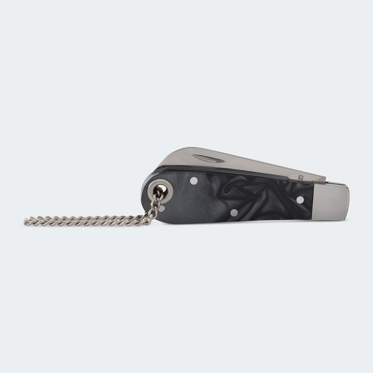 Cimo Stainless Steel Pocket Knife with Black Acrylic Handle and Chain - 20/3 PT