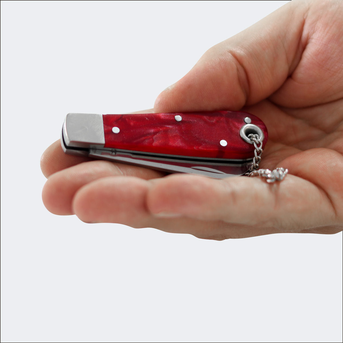 Cimo Stainless Steel Red Acrylic Handle Penknife with Chain - 20/3 VM