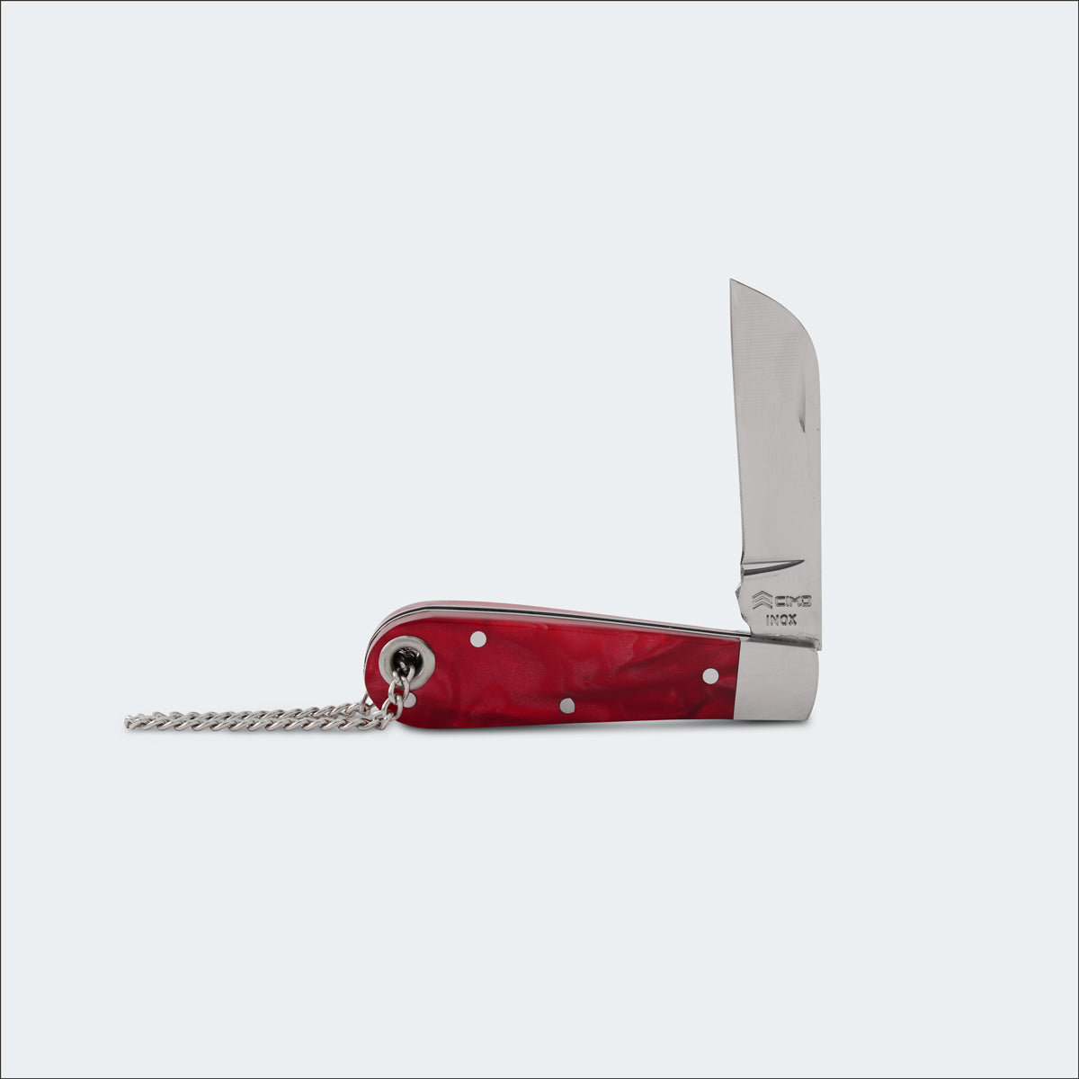 Cimo Stainless Steel Red Acrylic Handle Penknife with Chain - 20/3 VM