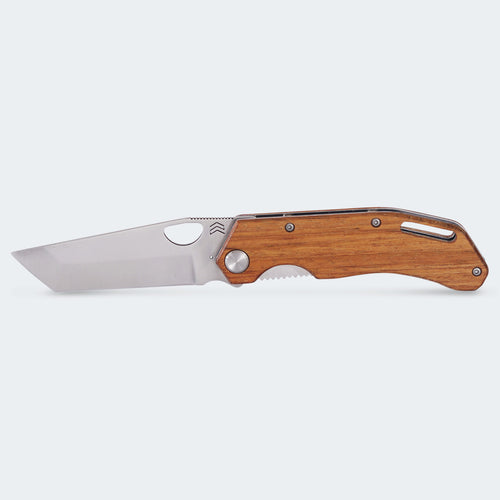 Cimo Brown Horse Tanto Stainless Steel Knife with Wooden Handle and Clip - BH85T