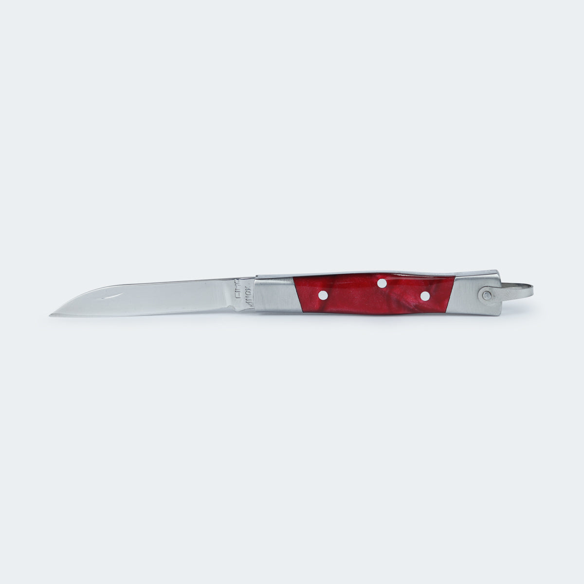 Cimo Stainless Steel Pocket Knife with Stainless Steel and Red Acrylic Handle, with Sheath - 330/6 I VM C/B