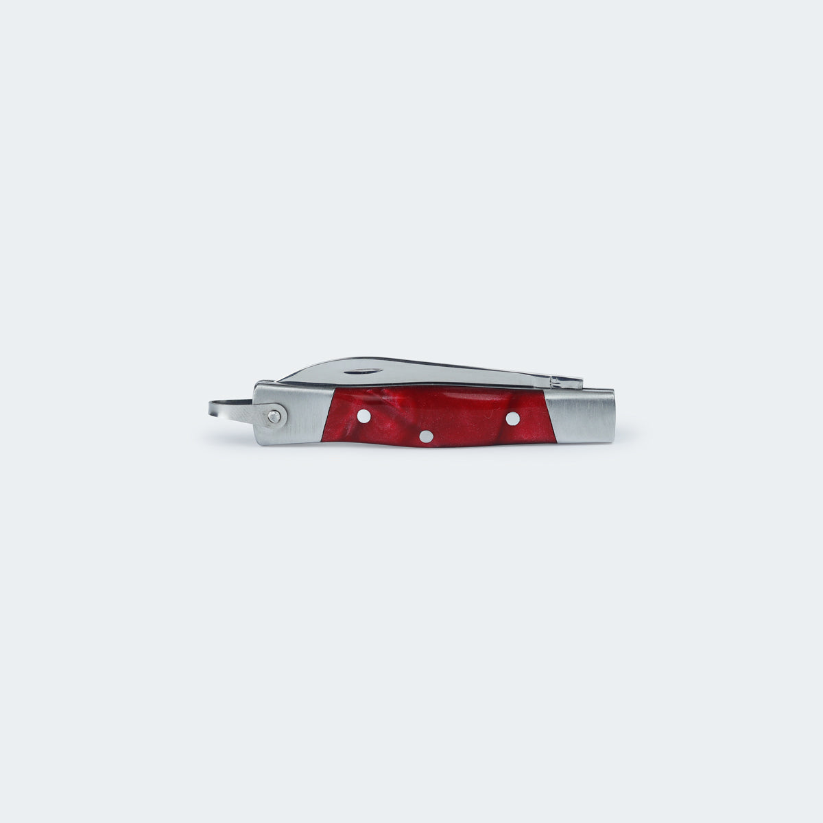 Cimo Stainless Steel Pocket Knife with Stainless Steel and Red Acrylic Handle, with Sheath - 330/6 I VM C/B