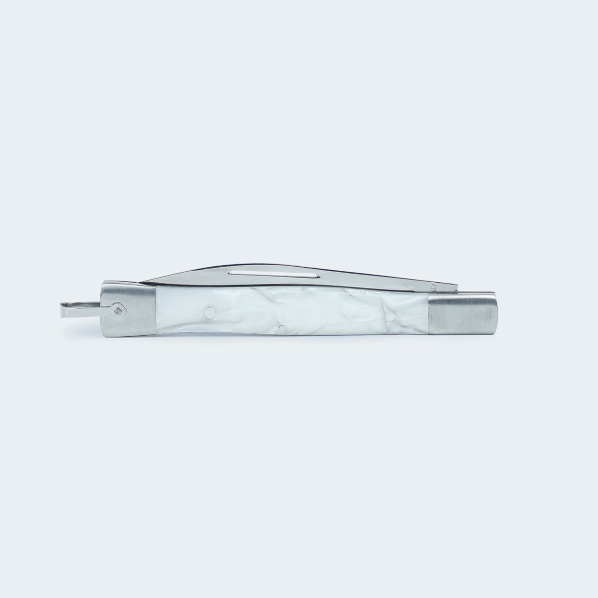 Cimo Stainless Steel Knife with Stainless Steel and White Acrylic Handle with Sheath - 330/P I BC C/B