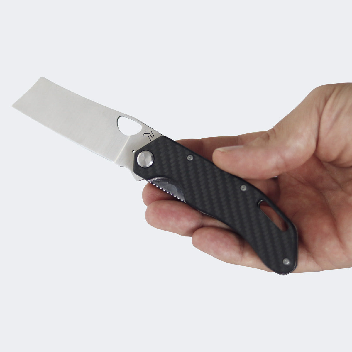 Cimo Eclipse Cleaver Stainless Steel Carbon Fiber Handle Pocket Knife with Clip - EC85C