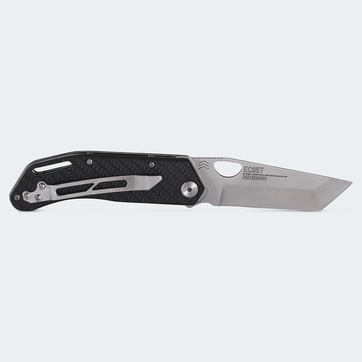 Cimo Eclipse Tanto Stainless Steel Knife with Carbon Fiber Handle and Clip - EC85T