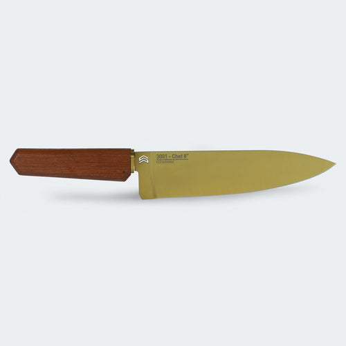Cimo Oiti Chef 8” Gold Titanium Knife with Wooden Handle and Case – 3001/8-GTI E