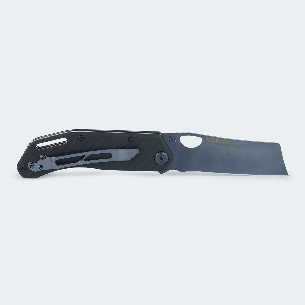 Cimo Eclipse Cleaver Black Titanium Pocket Knife with Carbon Fiber Handle and Clip – EC85C-BTI