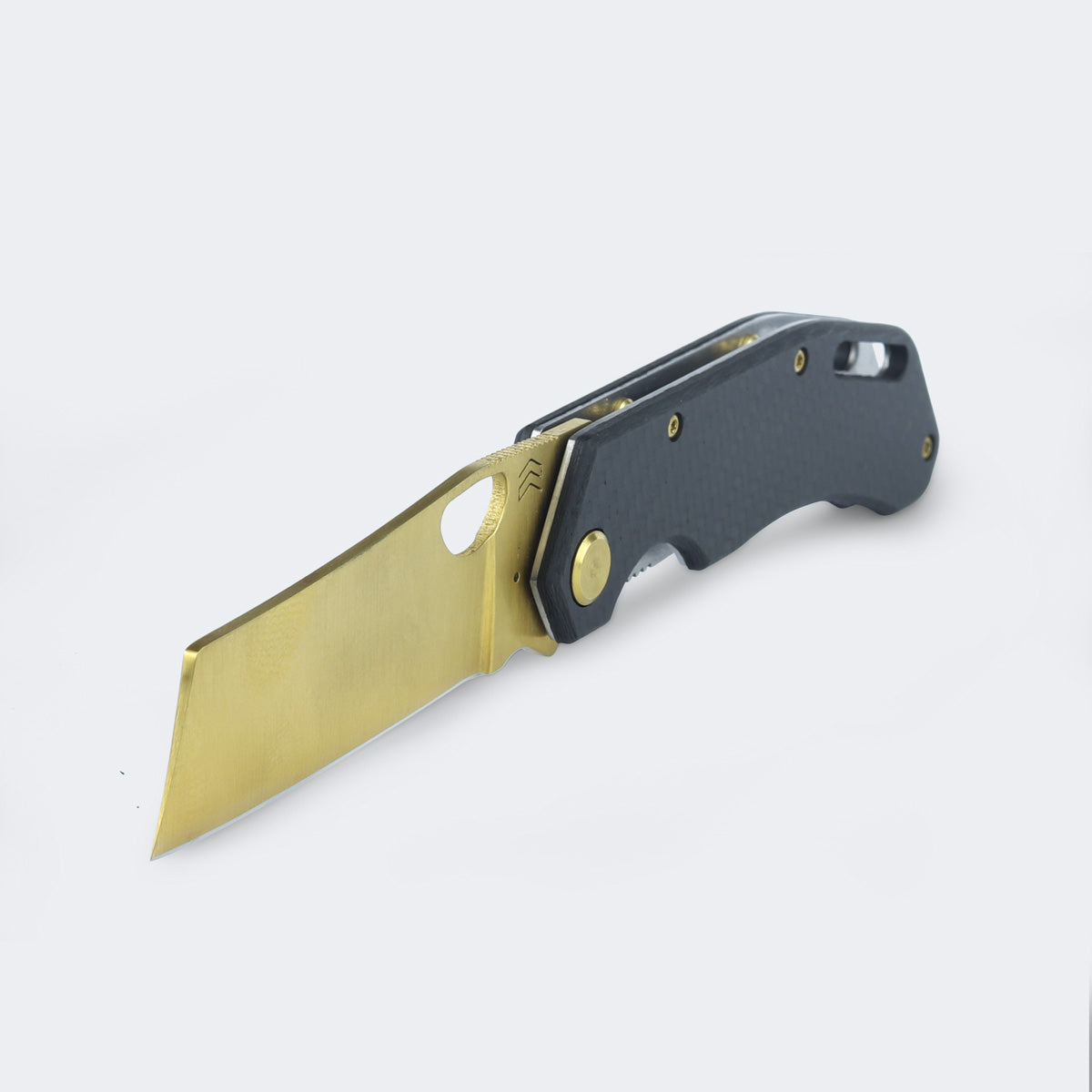 Cimo Eclipse Cleaver Gold Titanium Carbon Fiber Pocket Knife with Clip - EC85C-GTI