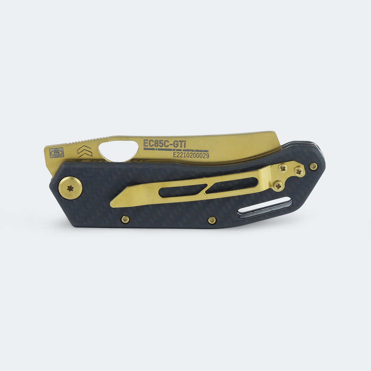 Cimo Eclipse Cleaver Gold Titanium Carbon Fiber Pocket Knife with Clip - EC85C-GTI