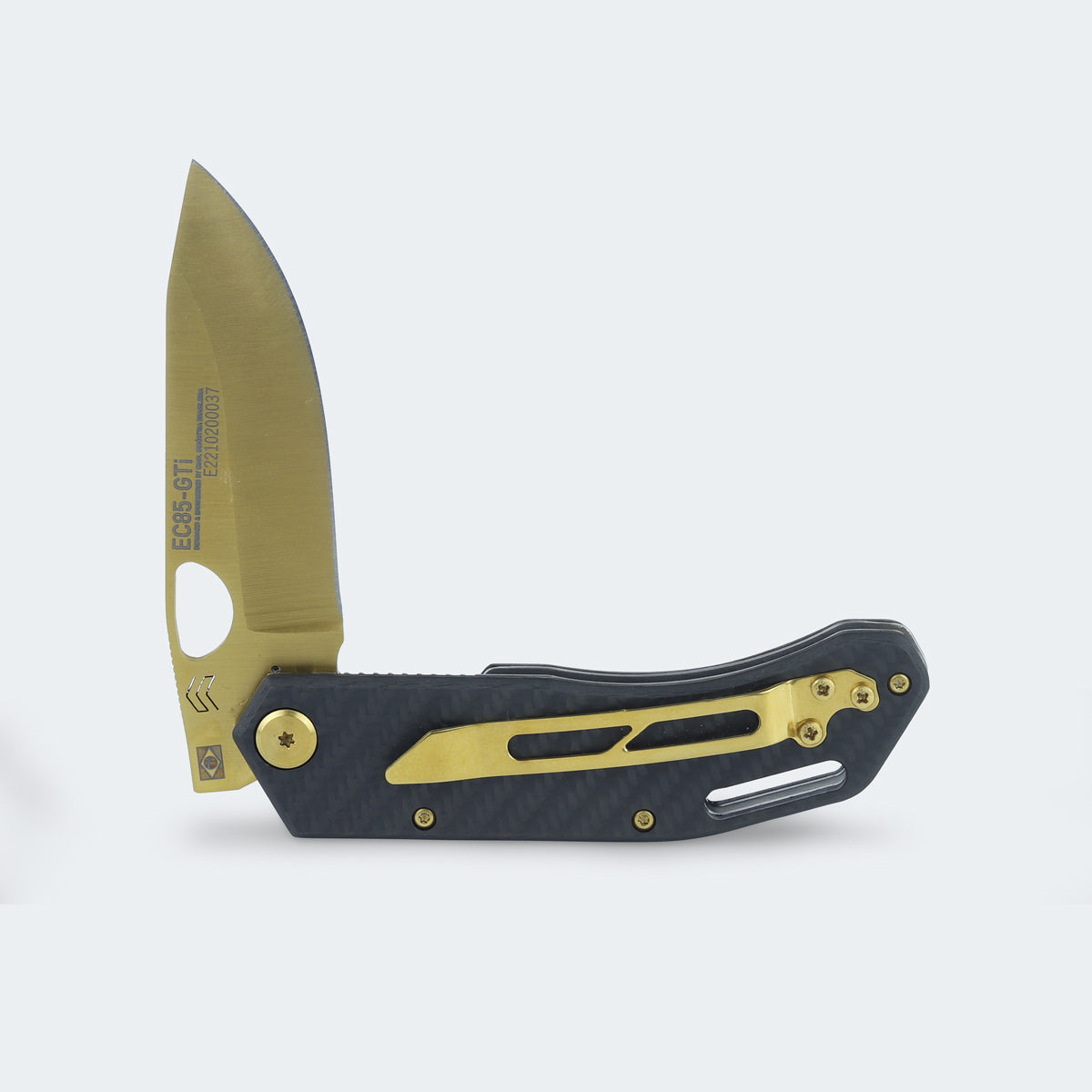 Cimo Eclipse Gold Titanium Carbon Fiber Pocket Knife with Clip - EC85-GTI