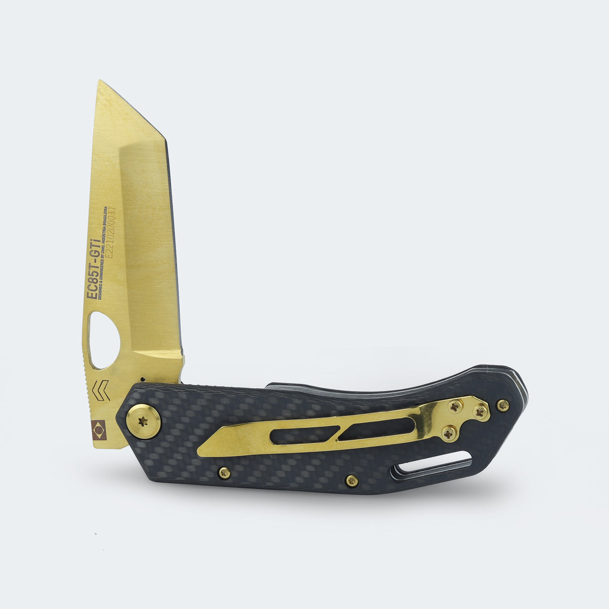 Cimo Eclipse Tanto Gold Titanium Carbon Fiber Pocket Knife with Clip - EC85T-GTI