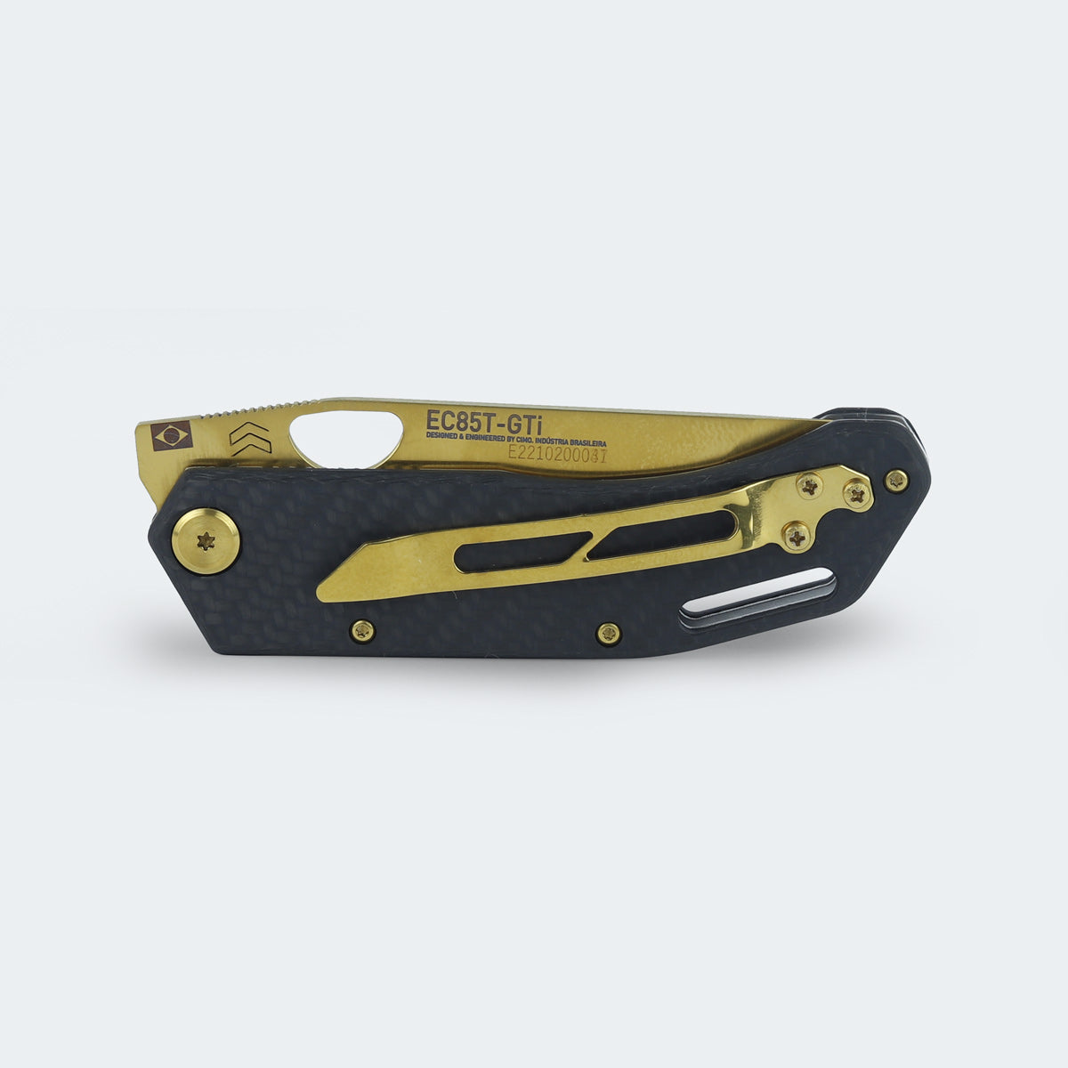 Cimo Eclipse Tanto Gold Titanium Carbon Fiber Pocket Knife with Clip - EC85T-GTI