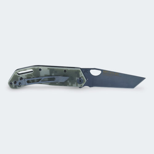 Cimo Komodo Tanto Black Titanium Knife with G10 Handle and Clip - K85T-G10-BTI